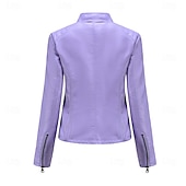 economico Giacche in finta pelle-Per donna Giacca in Ecopelle Confortevole Tasca Cerniera completa Moda Stile da Strada Semplice All&#039;aperto Casual Quotidiano Regolare Collo alla coreana Vestibilità regolare Manica Lunga Capispalla