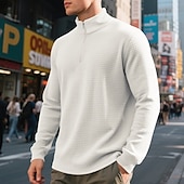abordables Sudaderas Básicas_-Hombre Sudadera con estampado de gofres Sudadera Sudadera tipo polo Negro Blanco Vino Verde Ejército Caqui Cuello de polo Plano Cremallera de un cuarto Deporte Casual Diario Ropa de calle Fresco Ropa