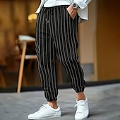 baratos Retrô-Homens Calças de linho Calças Calça verão Bolsos Cintura elástica Com Cordão Listrado Conforto Respirável Comprimento total Ao ar livre O negócio Diário Férias Negócio Preto Branco