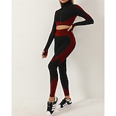 abordables Conjuntos y Monos-Mujer 2 Piezas Conjunto deportivo de yoga Conjuntos para estar en casa Otoño Retazos Bloque de color Trajes de Yoga Ejercito verde Negro Entrenamiento de gimnasio Alta cintura Secado rápido Eslático