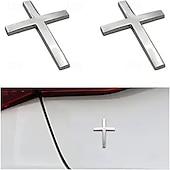 abordables Autocollants muraux-Lot de 4 autocollants en métal représentant une croix de Jésus-Christ, emblème en métal 3D pour voiture, moto, vélo électrique, décoration de logo arrière pour modification de véhicule