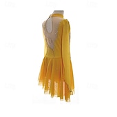 abordables Figure Skating Dresses-Figure Skating Dress Women's Girls' Ice Skating Dress Yellow Patchwork Thumbhole Mesh Spandex Stretchy Training Practice Professional Skating Wear Thermal Warm Crystal / Rhinestone Long Sleeve Ice