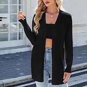 abordables Cardigans et vêtements d&#039;extérieur-Femmes Pull Cardigan Mode Streetwear Quotidien Rayé Côtelé Ouvert devant Tricoté manche longue Hauts Longs Tricoter Fête Sortir Week-end Blanc / Noir Noir Automne Hiver