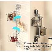 cheap Kitchen Storage-Suction Cup Wall Mounted Organizer Basket, Rotating Drill-Free Kitchen Storage Rack for Garlic Ginger Spice, Bathroom Hanging Storage Bin for Shower and Toiletries
