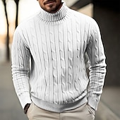 billiga tröja för män-Herr Pullover tröja Stickad tröja Ribbad Kabel Sticka Vanliga toppar Stickat Slät Polokrage Mode Ledigt Semester Dagliga kläder Kläder Höst vinter Kamel Vin M L XL