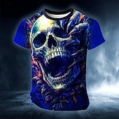 voordelige schedel &amp; botten-Halloween Voor heren Doodskoppen 3D Print 3D T-shirt Korte mouw T-shirt 3D-afdrukken Strakke ronde hals Overhemd overdreven Ontwerper 3D Feest Straat Casual Rood blauw Groen Zomer Lente Alle seizoenen