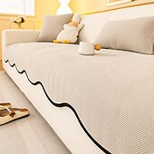 cheap Sofa Cover-Minimalist Herringbone Chenille Non-Slip Wavy Edge Couch Cover