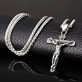 billige Gaver-krusifikskjede for menn, vintage Jesus-kors-anheng, hiphop-kjede i rustfritt stål, religiøse motesmykker for streetwear &amp;daglig bruk