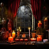 abordables halloween tentures murales-Tapisserie murale Halloween gothique avec vue de fenêtre – Scène de scène avec rideau rouge et nuit spooky éclairée par la lune toile de fond d&#039;horreur pour le salon la chambre la décoration de