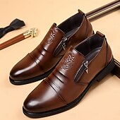 levne Poloformální-Pánské hnědé společenské boty na zip z umělé kůže – reliéfní detail orla pro zralé gentlemany, obchodní akce a formální oslavy