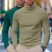 abordables t-shirts de base-T-shirt à manches longues pour homme, 2 pièces, col roulé, manches longues, blanc, noir, col pile, automne, hiver, printemps, automne, couleur unie, uni, quotidien, décontracté, style urbain, 2