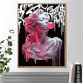 abordables Hasta 30 $-Chic Pink Girl Blowing Balloons Canvas Art Print - Modern Fluid Wall Decor for Living Room &amp; Kitchen Reusable No Frame Needed