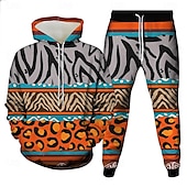 economico Set di Felpe 3D da Uomo-Per uomo Grafico 2 pezzi Set di felpe 3D Tuta Felpa con Cappuccio Manica Lunga Pantaloni lunghi Con Cappuccio Casual Quotidiano Athleisure Stampa 3D Primavera Autunno Inverno Rosso arancione Rosso