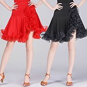 abordables Tenues de danse latine-Jupe à franges de danse latine pour femme – demi-jupe asymétrique taille haute pour cha-cha, rumba &amp;pratique/performance de jitterbug