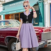 levne Šaty-Retro 50. léta Polední A-Line šaty Houpací šaty Košilové šaty S páskem Puntíky Přehnutý Dámské Karneval Ležérní Denní nošení Retro tematická párty Dospělé Šaty Jaro léto