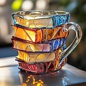 preiswerte Becher &amp; Tassen-bemalte Buchtasse 300ml/10oz Gitarren-Kaffeetasse Buch-Kaffeetasse einzigartige bunte Glasbücher Stapel-Kaffeetasse Sammlung Geschenk