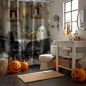 levne Halloween koupel-Halloweenský sprchový závěs s háčky, polyesterový, pratelný, voděodolný, vzorovaný, koupelnová vana, dekorace