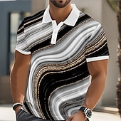 billige Geometrisk polo for menn-Herre Geometrisk Abstrakt Polo Kortermet Poloskjorter Skjorter med krage Fritid treningsklær Dagligdagstøy 3D-utskrift Knapper Sommer Svart