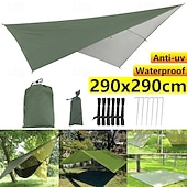 baratos Equipamento de Camping-lona de rede de acampamento impermeável e versátil - 114x114 guarda-sol com sobrecapa de chuva &amp;abrigo para mochileiros com cabos de sustentação &amp;estacas - perfeitas para aventuras ao ar livre