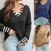abordables Motifs graphiques et détails-Femmes Pull Occasionnel Bloc de Couleur Épais Col en V Tricoté manche longue Hauts Réguliers Tricoter Quotidien Fête Sortir Noir Jaune Automne Hiver