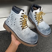 abordables Bottes de randonnée-Bottines à lacets en daim vert pour homme – chaussures de travail vintage pour l&#039;extérieur, idéales pour la randonnée automnale, le jardinage et le quotidien