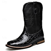 levne Cowboy &amp; Western Boots-Pánské hnědé westernové boty s krokodýlím potiskem a umělou kůží – exotická kovbojská obuv pro ležérní příležitosti a venkovské příležitosti