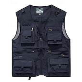 abordables Vestes-Homme Gilet de pêche Gilet multifonctionnel Sans manches Veste Extérieur Léger Respirant Fermeture éclair Polyester Noir Blanche Vert Véronèse Chasse Pêche Escalade