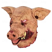 olcso Halloween maszk és kellékek-halloween hátborzongató disznófej maszk felnőtteknek, realisztikus, ijesztő jelmezek latex arcmaszk, horror teljes fejű disznómaszk kísértetjárta házhoz, cosplay és álarcosbál dekoráció