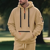 abordables pulls molletonnés-Homme Sweat à capuche Sweat à capuche quart zippé Sweat à capuche en polaire Noir Blanche bleu marine Kaki Gris Clair À capuche Uni Patchwork Quart de zip Sport &amp; Loisir Occasionnel Quotidien