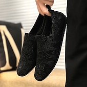 economico Scarpe Casual Slip-On-scarpe slip-on ricamate nere e verdi da uomo – scarpe casual eleganti con design floreale, adatte per feste e occasioni alla moda