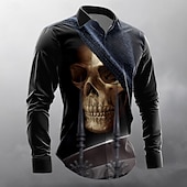 economico Modello 3D-Camicia da uomo a maniche lunghe con bottoni e teschio &quot;Reaper&quot; di Tom Wood, edizione limitata dell&#039;artista.