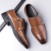 abordables Officiel-Chaussures habillées en cuir à double boucle pour homme – élégantes chaussures de soirée marron pour mariages, tenues de bureau et cérémonies