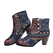 preiswerte Stiefeletten-Damen Stiefel Vintage-Schuhe Täglich Blumen Geometrisch Stiefeletten Perlenstickerei Blockabsatz Runde Zehe Vintage PU Reißverschluss Purpur Braun Grün