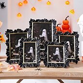 abordables Décorations Suspendues et de Table pour Halloween-Cadre photo en résine gothique d&#039;Halloween, motif marguerite 3D noir et or, cadre d&#039;affichage photo rectangulaire pour la décoration intérieure, support photo chaud de bureau, utilisation horizontale