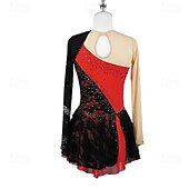 preiswerte Eiskunstlaufkleider-Eiskunstlaufkleid Damen Mädchen Eislaufen Kleid Schwarz Patchwork Daumenloch Netzstoff Spandex Dehnbar Training Übung Professionell Eiskunstlaufkleidung Thermowarm Kristall / Strass Langarm Eislaufen