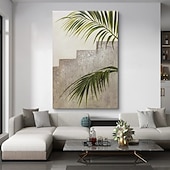 cheap Landscape Paintings-Handmade Oil Paintings Canvas Wall Art Decoration Modern Wabi-Sabi Style Large Leaves for Home Dining Room Decor Rolled Frameless Unstretched Painting