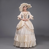 abordables Robes-ancien Rococo Renaissance Maxi Robe Normal Juliette Princesse Mariée Plissé Volanté Princesse Col rond Déguisement Femmes Halloween Carnaval Mascarade Soirée Halloween Performance Adultes