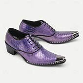 levne Elementární Společenské Boty-Pánské fialové společenské boty s hadím vzorem - stylové prémiové oxfordské boty z hovězí kůže pro večerní příležitosti a milovníky módy