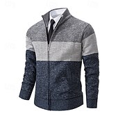 preiswerte Herren Strickjacke-Herren Strickjacke Kurzer Pullover Reißverschluss-Pullover Strickpullover Gerippt Stricken Normale Oberteile Patchwork Fleece Farbblock Stehkragen Mode Klassisch Urlaub Alltagskleidung Bekleidung