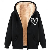 baratos Moletom com capuz de lã-Homens Full Zip Hoodie Moletom com zíper Casaco de lã Moletom de lã Adamascado Preto Vinho Vermelho Azul Com Capuz Coração Tecido Estampas Abstratas Zíper Bolsos Desportos e Ar livre Casual Diário