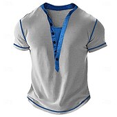 olcso Alkalmi Henley póló-Férfi Gofri Henley ing Pólók Rövid ujjú Tömör szín Sima Divat Dizájn Alkalmi Színes Gombok Henley Szabadtéri Hétköznapi Napi Nyár Tavasz Minden évszak Medence Barna Zöld Henley póló
