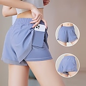 billiga Yoga shorts &amp; cyklister-Dam Träningsshorts Ficka 2 i 1 Magkontroll Hög midja Gym Pilates Zumba Underdelar Ensfärgat Svart Blå Purpur sporter Sportkläder Tight passform
