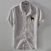 economico Casual da lavoro-Per uomo Camicia di lino Camicia casual Camicia in cotone e lino Camicia con Bottoni Con Motivo Animale Vacanza Abbigliamento quotidiano Bianco Blu marino scuro Azzurro cielo Cachi Manica Corta Bavero