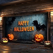 Недорогие Накрытие для гаражных ворот на Хэллоуин-Баннер-застежка для гаражных дверей на Хэллоуин – Сцена &quot;Счастливого Хэллоуина&quot; с тыквами и летучими мышами крупный размер для гаражных дверей включает в себя крепеж для легкой установки уличное