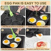 お買い得  キッチン用品＆小物-4-in-1 鋳鉄製エッグパン、シングルハンドル付きノンスティックフライパン、食器洗い機対応、電気コンロ対応、卵、パンケーキなどを調理できる多目的キッチンツール