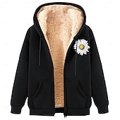 baratos Moletom com capuz de lã-Homens Full Zip Hoodie Moletom com zíper Casaco de lã Moletom de lã Adamascado Preto Vinho Vermelho Azul Com Capuz Margarida Tecido Estampas Abstratas Zíper Bolsos Desportos e Ar livre Casual Diário