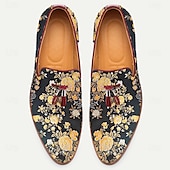 billiga Jacquard-skor-Herrloafers i jacquard med blommönster och tofsar för bröllop, bankett och formella evenemang