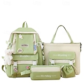 abordables Sacs à dos pour Enfants et Adolescents-Ensemble de sac à dos vert 5 en 1 pour filles avec de jolis accessoires – sac d&#039;école léger avec fourre-tout, trousse et pochette à cordon pour les adolescentes et un usage quotidien