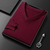 preiswerte Herrenpullover-Herren Weihnachtspullover Pullover Strickpullover Gerippt Stricken Normale Oberteile Gestrickt Einfach V Ausschnitt Mode Basic Urlaub Alltagskleidung Bekleidung Herbst Winter Kamel Wein S M L