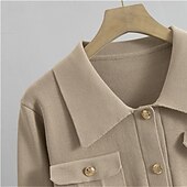 abordables Ensembles chemisiers pour femmes-Femmes Robe Ensemble Robe fourreau Occasionnel Robes semi-formelles Uni Avec Poches Robe Midi manche longue Col de chemise Extérieur Date Noir Kaki Abricot Automne Coupe Ample